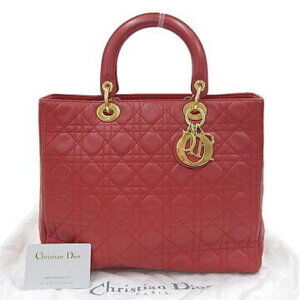 Christian Dior Lady Handbag Leather Red